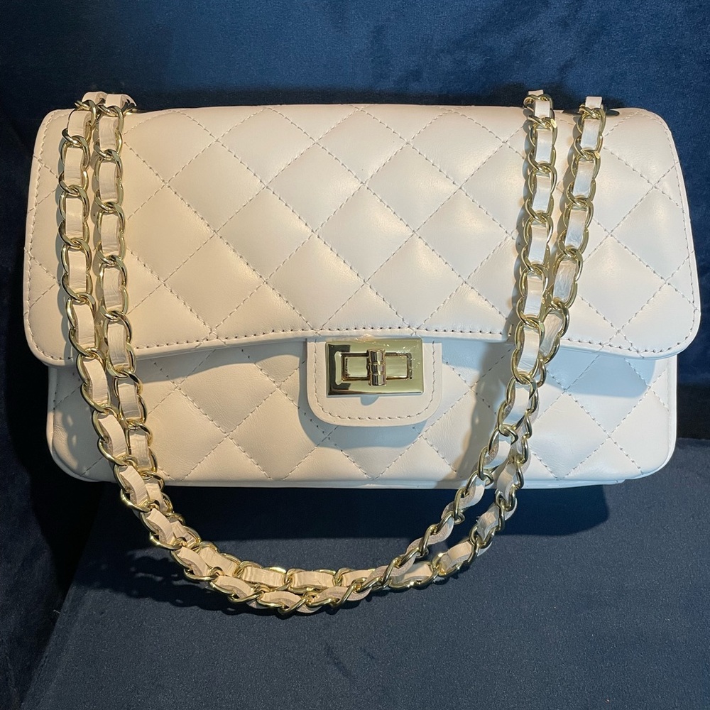 NEW persaman white leather quilted purse